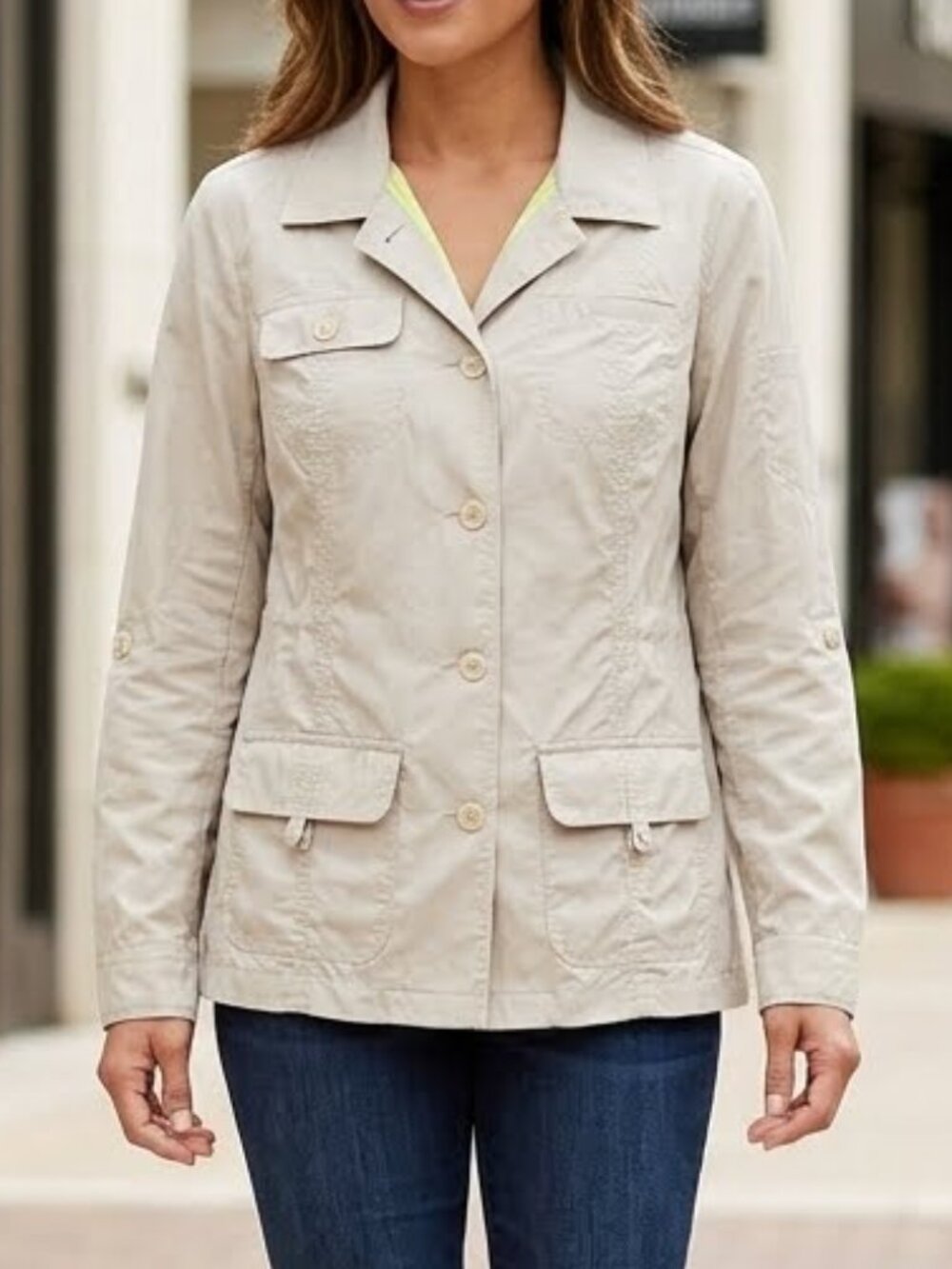 WindRiver Women's Lightweight Utility Jacket Roll-up Sleeves Pockets Size XL
